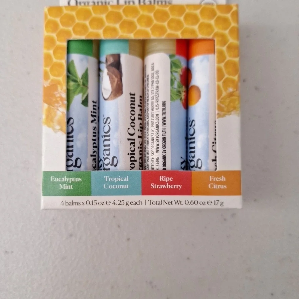 Two Packs Of Sky Organics Lip Balms w/ Beeswax 4-pack Certified USDA Organic